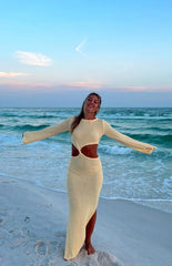 Yellow Long Sleeve Knit Maxi Dress