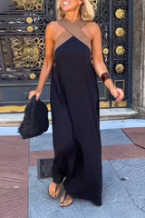 Black Crossover Cold Shoulder Midi Dress