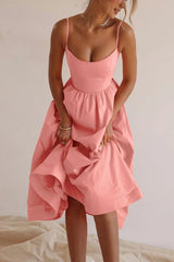 Chic Solid Pleated Waist Midi Dress