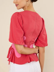Hot Pink Floral Peplum Top