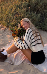 White Striped Knit Crop Sweater