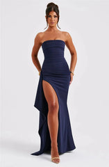 Chic Strapless High Slit Maxi Dress