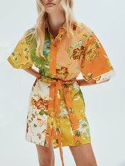 Yellow and Green Floral Mini Dress