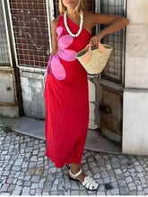 Red Floral One Shoulder Midi Dress