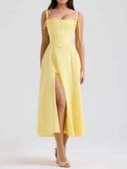 Sunshine Yellow Linen Midi Sundress