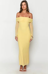 Yellow Long Sleeve Off Shoulder Maxi Dress