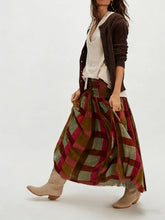 Retro Red Pleated Maxi Skirt