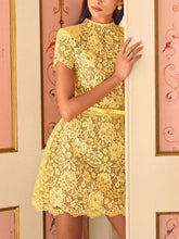 Yellow Crochet Lace Mini Dress