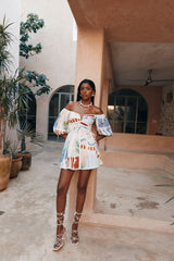 Boho Chic Puff Sleeves Printed Mini Dress