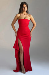 Chic Strapless High Slit Maxi Dress