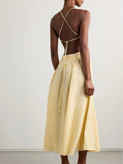 Yellow Striped Midi Dress