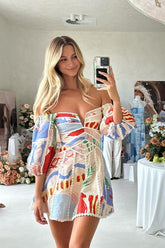 Boho Chic Puff Sleeves Printed Mini Dress