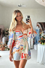 Boho Chic Puff Sleeves Printed Mini Dress