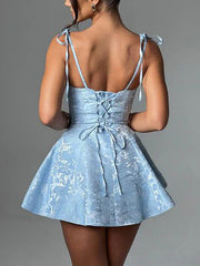 Light Blue Jacquard Texture Mini Dress