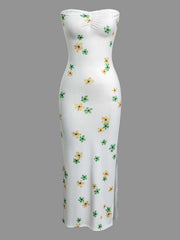 White Floral Strapless Maxi Dress