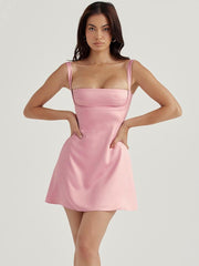 Peach Pink Satin Mini Dress