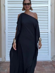 Flowing Asymmetric One Shoulder Maxi Dress