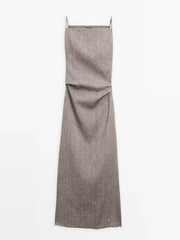 Heather Khaki Linen-Blend Maxi Dress