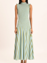 Green Striped Sleeveless Maxi Dress