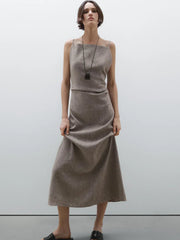 Heather Khaki Linen-Blend Maxi Dress