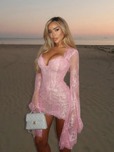 Blush Crochet Lace Bell-Sleeve Mini Dress