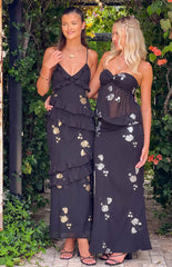 Black Floral Ruffle Maxi Dress