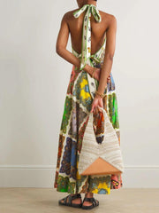 Paisley Print Halter Neck Maxi Dress