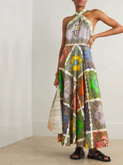Paisley Print Halter Neck Maxi Dress