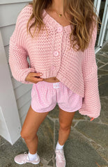 Light Pink Open Front Knit Cardigan