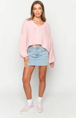 Light Pink Open Front Knit Cardigan