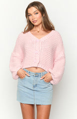 Light Pink Open Front Knit Cardigan