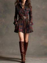 Vintage Tartan Plaid Print Mini Shirt Dress