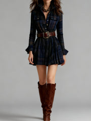 Vintage Tartan Plaid Print Mini Shirt Dress