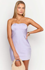 Purple Strapless Satin Mini Dress