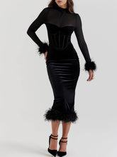 Black Velvet Bodycon Midi Dress