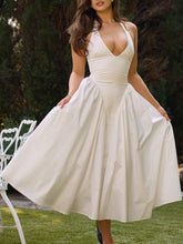 White V Neck Halter Midi Sundress