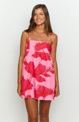 Hot Pink Floral Mini Dress