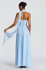 Baby Blue Off Shoulder High Slit Maxi Dress -