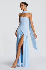 Baby Blue Off Shoulder High Slit Maxi Dress -