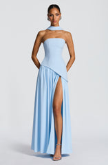 Baby Blue Off Shoulder High Slit Maxi Dress -