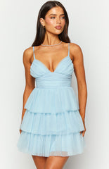 Light Blue Tiered Tulle Mini Dress