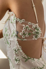 Green Embroidery Floral Mini Dress