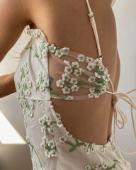 Green Embroidery Floral Mini Dress