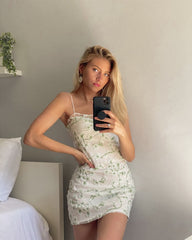 Green Embroidery Floral Mini Dress
