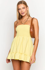 Yellow Strapless Open Back Dress