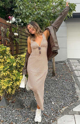 Beige Geo Print Maxi Dress