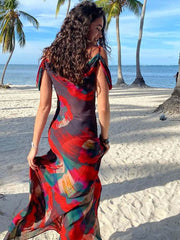 Red And Black Floral Maxi Dress