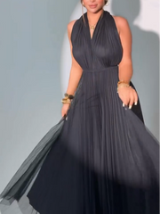 Black Backless Halter Maxi Dress