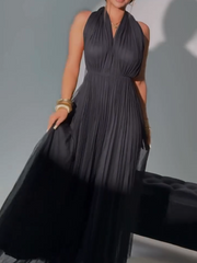 Black Backless Halter Maxi Dress