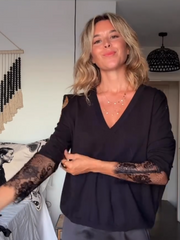 Black Long Sleeves Top and Satin Midi Skirt Two Piece Set